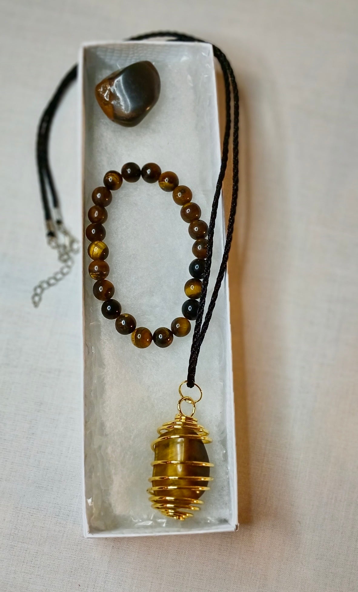 Tiger Eye Bracelet, Necklace, Tumbled Stone Gift Set - Last one! jewelry Sophie's Attic