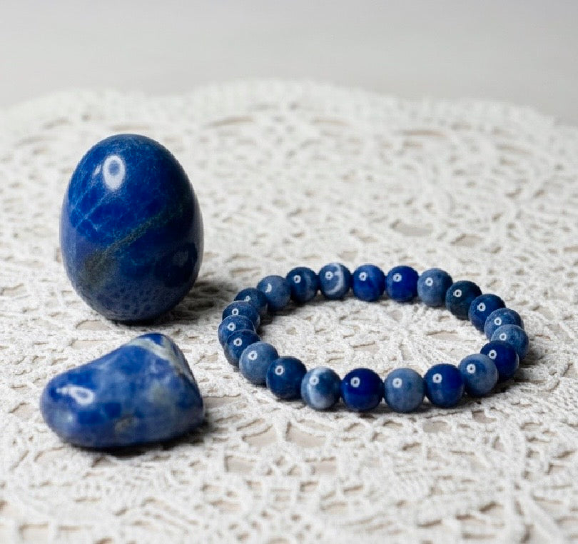 Sodalite Gift Set- 8mm Beaded Bracelet, Sodalite Egg, Tumbled Stone jewelry Sophie's Attic