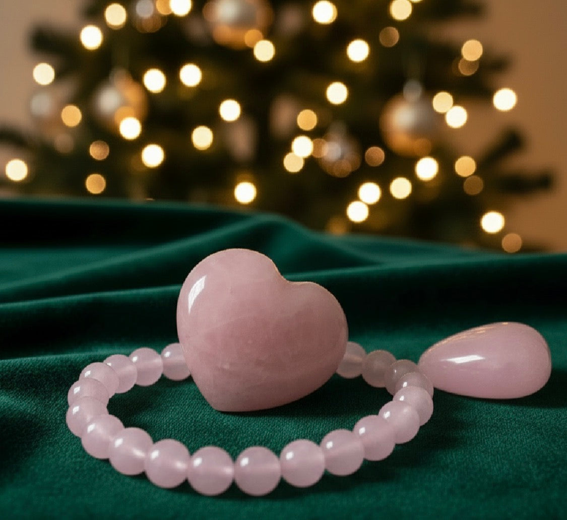 Rose Quartz Crystal Gift Set with Beaded Bracelet, Polished Heart and Tumbled Stone jewelry Sophie's Attic