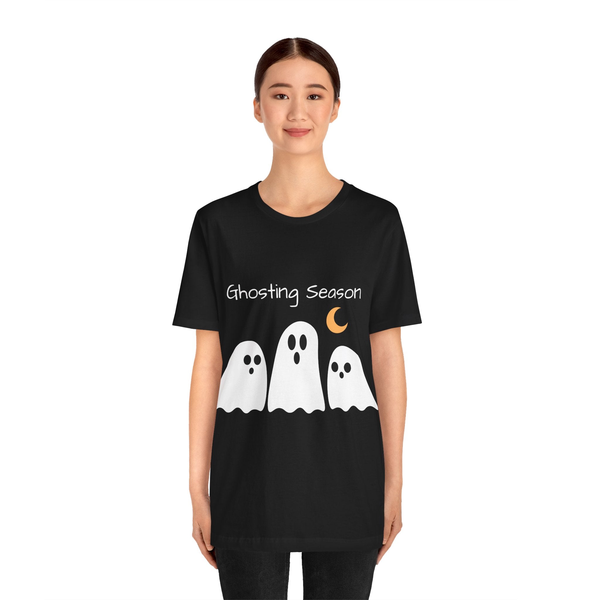 Ghosting Season Halloween Funny Tee Black T-Shirt by Printify