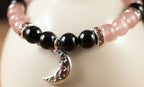 Rainbow Obsidian & Strawberry Quartz 8mm Bracelet - Moon Charm bracelet Sophie's Attic