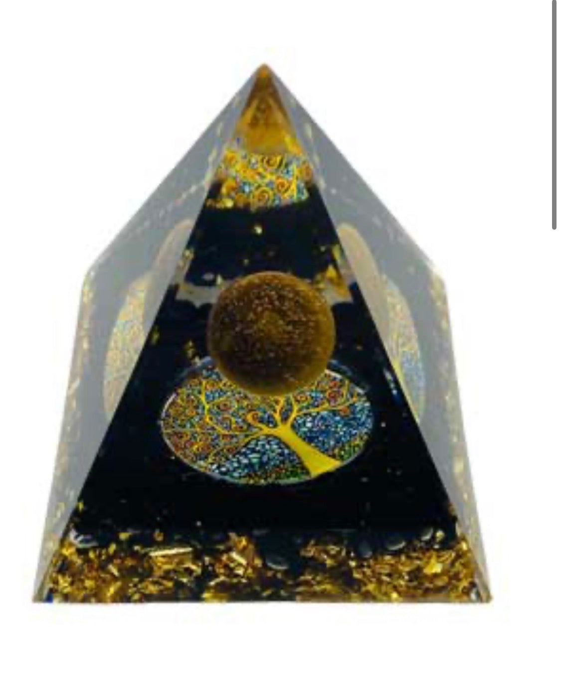 Moon Orgonite Pyramid with a Tiger Eye Orb crystal Sophie's Attic