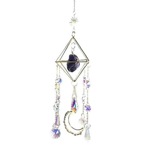 Amethyst Crescent Moon Sun Catcher 18" - Calming Crystal Home Decor decor Sophie's Attic