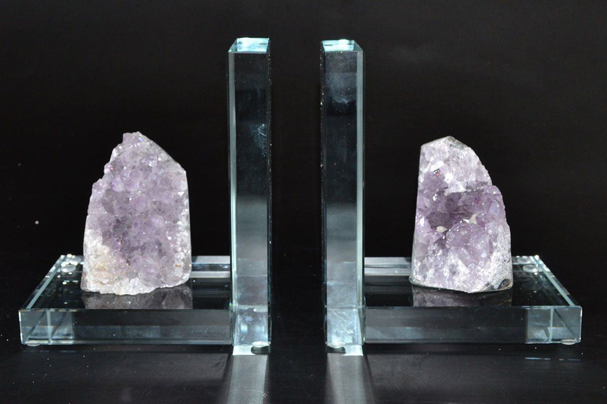 Amethyst Crystal Glass Bookends Set of 2 - Protection & Calm Decor decor Sophie's Attic Shop