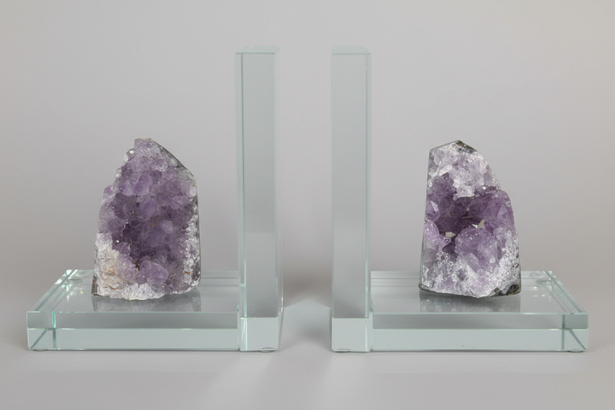 Amethyst Crystal Glass Bookends Set of 2 - Protection & Calm Decor decor Sophie's Attic Shop