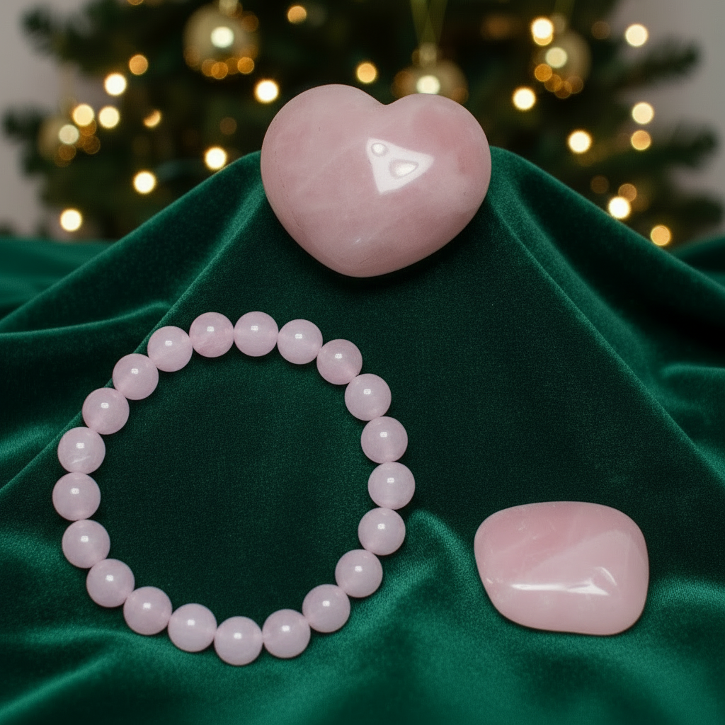 Rose Quartz Crystal Gift Set with Beaded Bracelet, Polished Heart and Tumbled Stone jewelry Sophie's Attic