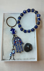 Evil Eye Gift Set with 8mm Bracelet, Keychain and Black Aventurine Tumbled Stone jewelry Sophie's Attic
