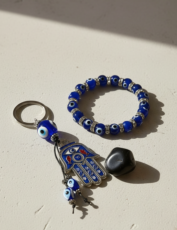 Evil Eye Gift Set with 8mm Bracelet, Keychain and Black Aventurine Tumbled Stone jewelry Sophie's Attic