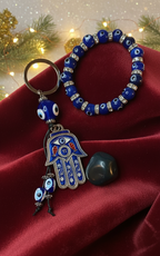 Evil Eye Gift Set with 8mm Bracelet, Keychain and Black Aventurine Tumbled Stone jewelry Sophie's Attic