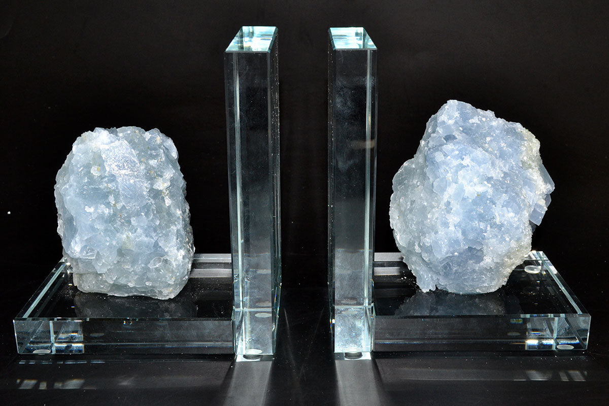 Blue Calcite Crystal Glass Bookends Set of 2 - Calming Home Decor decor Sophie's Attic Shop