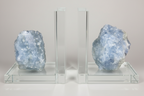 Blue Calcite Crystal Glass Bookends Set of 2 - Calming Home Decor decor Sophie's Attic Shop