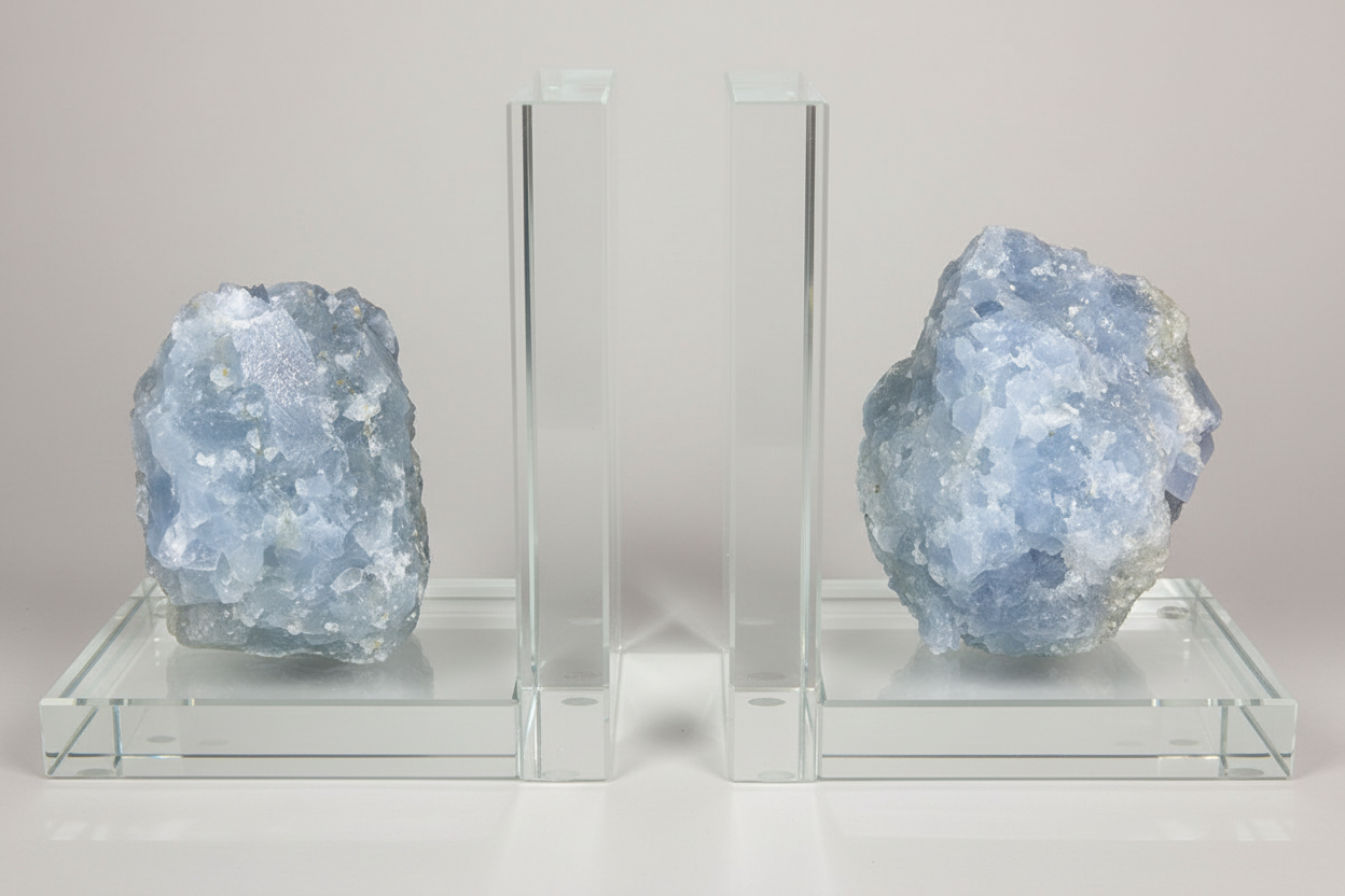 Blue Calcite Crystal Glass Bookends Set of 2 - Calming Home Decor decor Sophie's Attic Shop
