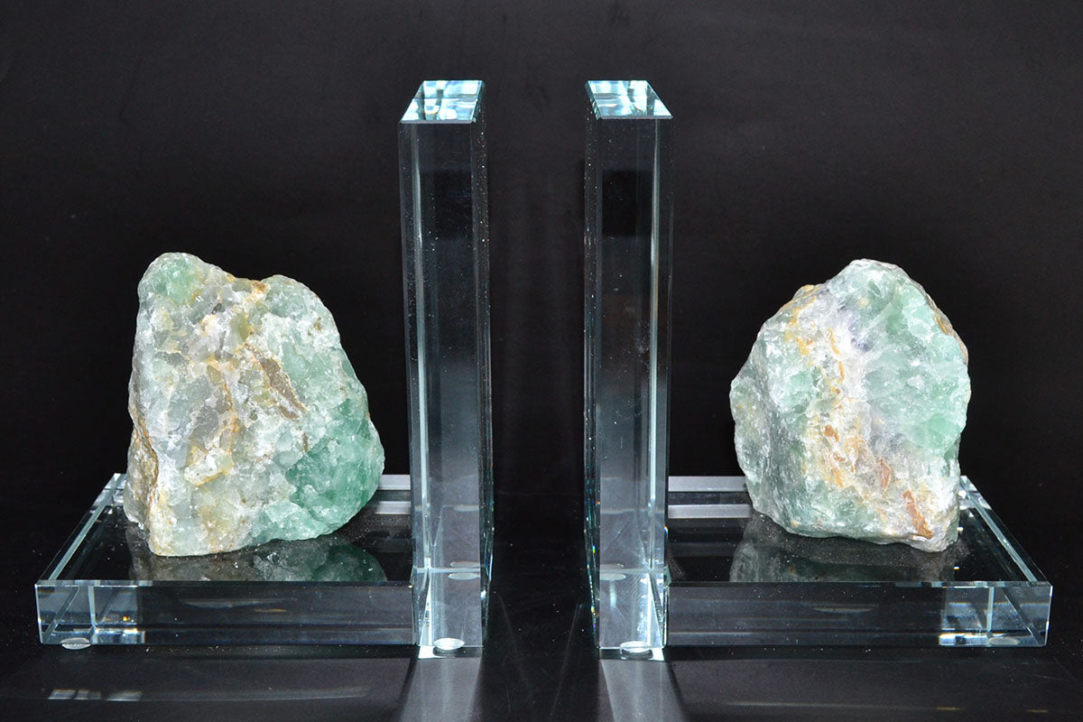 Fluorite Crystal Glass Bookends Set of 2 - Focus, Clarity & Protection decor Sophie's Attic Shop