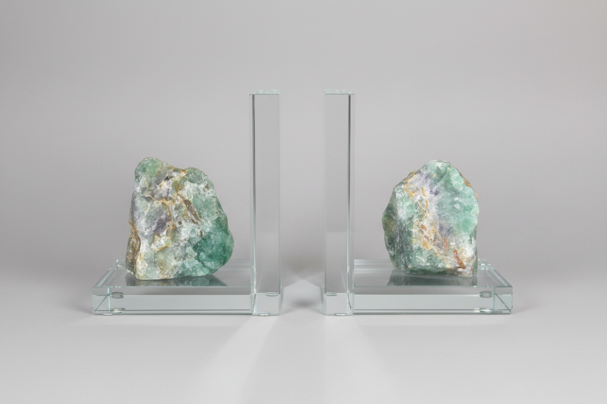 Fluorite Crystal Glass Bookends Set of 2 - Focus, Clarity & Protection decor Sophie's Attic Shop