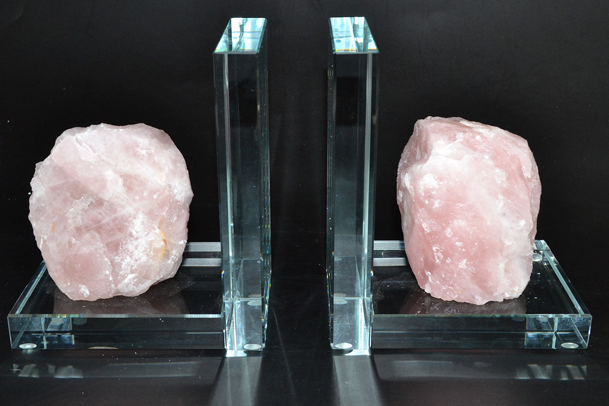 Rose Quartz Crystal Glass Bookends Set of 2 - Love & Heart Healing decor Sophie's Attic Shop