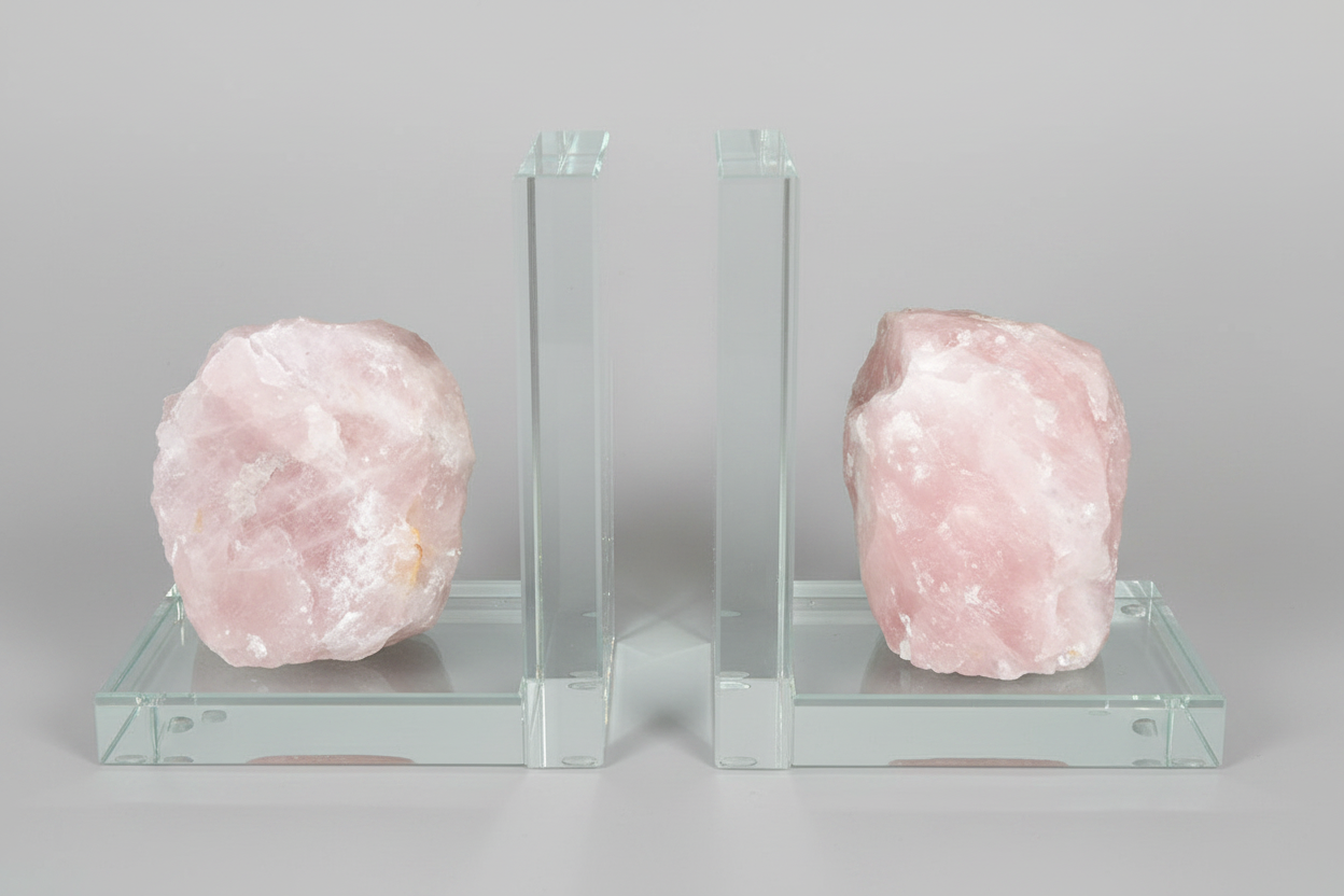Rose Quartz Crystal Glass Bookends Set of 2 - Love & Heart Healing decor Sophie's Attic Shop