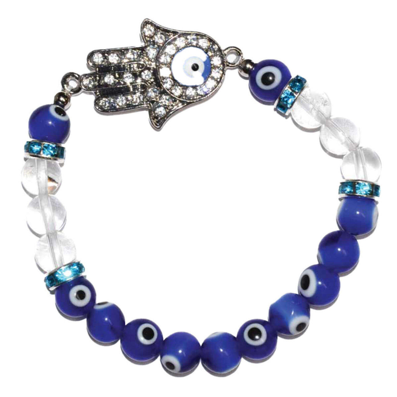 Evil Eye, Clear Quartz, Fatima Hand Protection Bracelet - 8mm jewelry Sophie's Attic