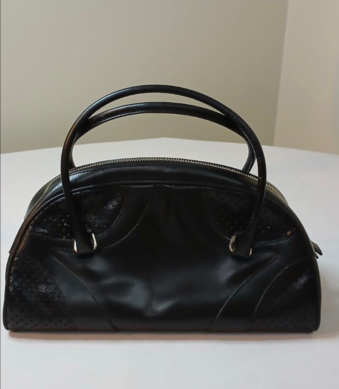 Vintage 2000 Prada Black Leather Bowling Handbag | Y2K Luxury