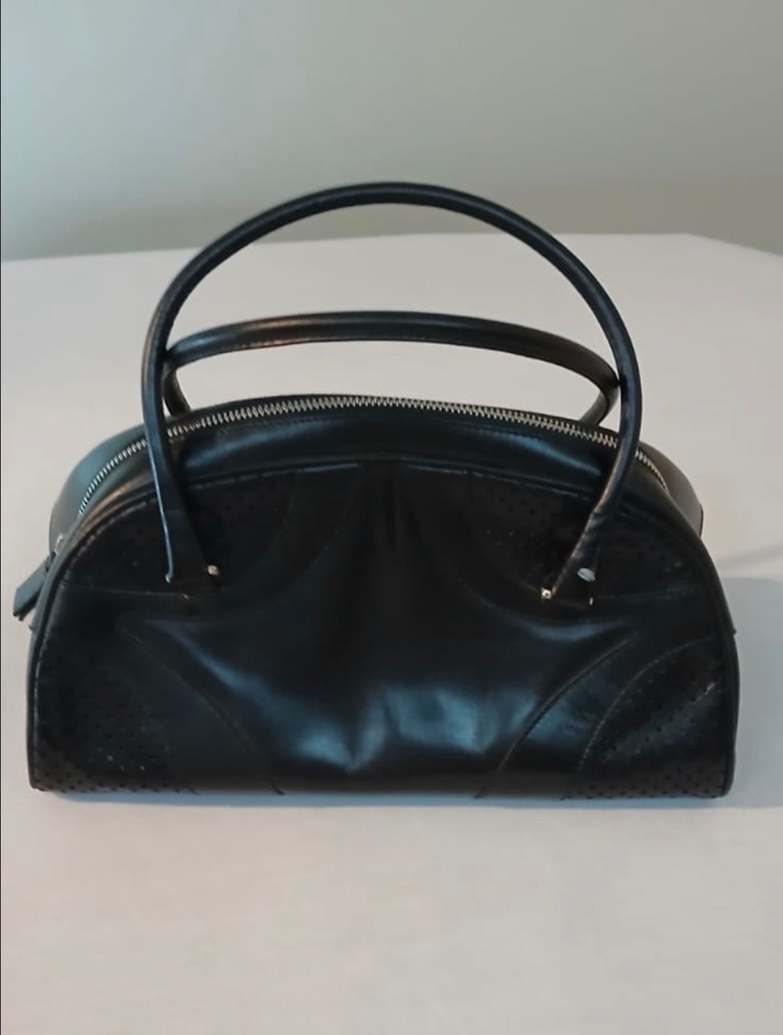 Vintage 2000 Prada Black Calfskin Leather Bowling Bag - Authentic Bag Sophie's Attic