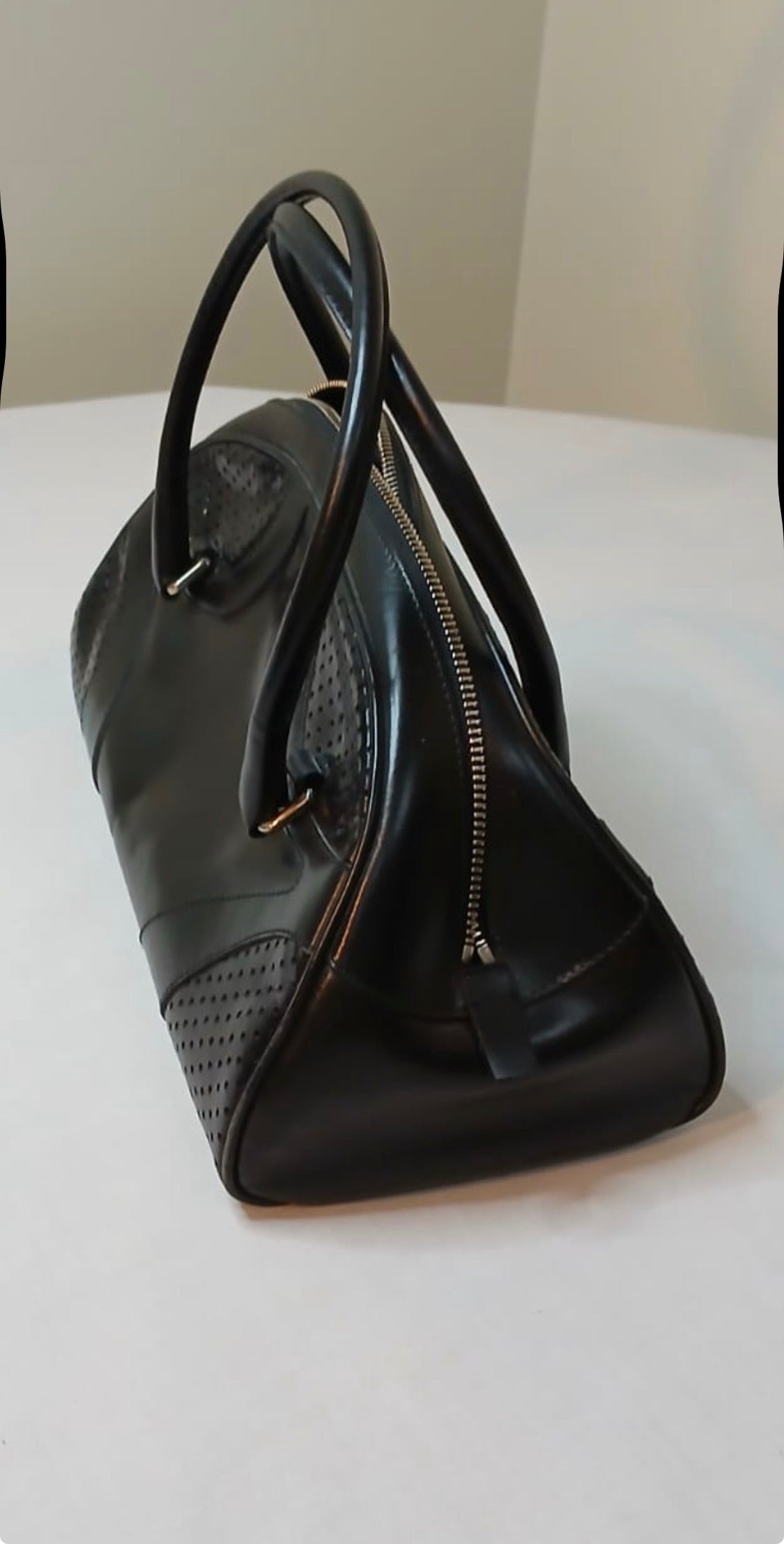 Original Vintage 2000 PRADA Black Leather Bowling Handbag Bag Sophie's Attic