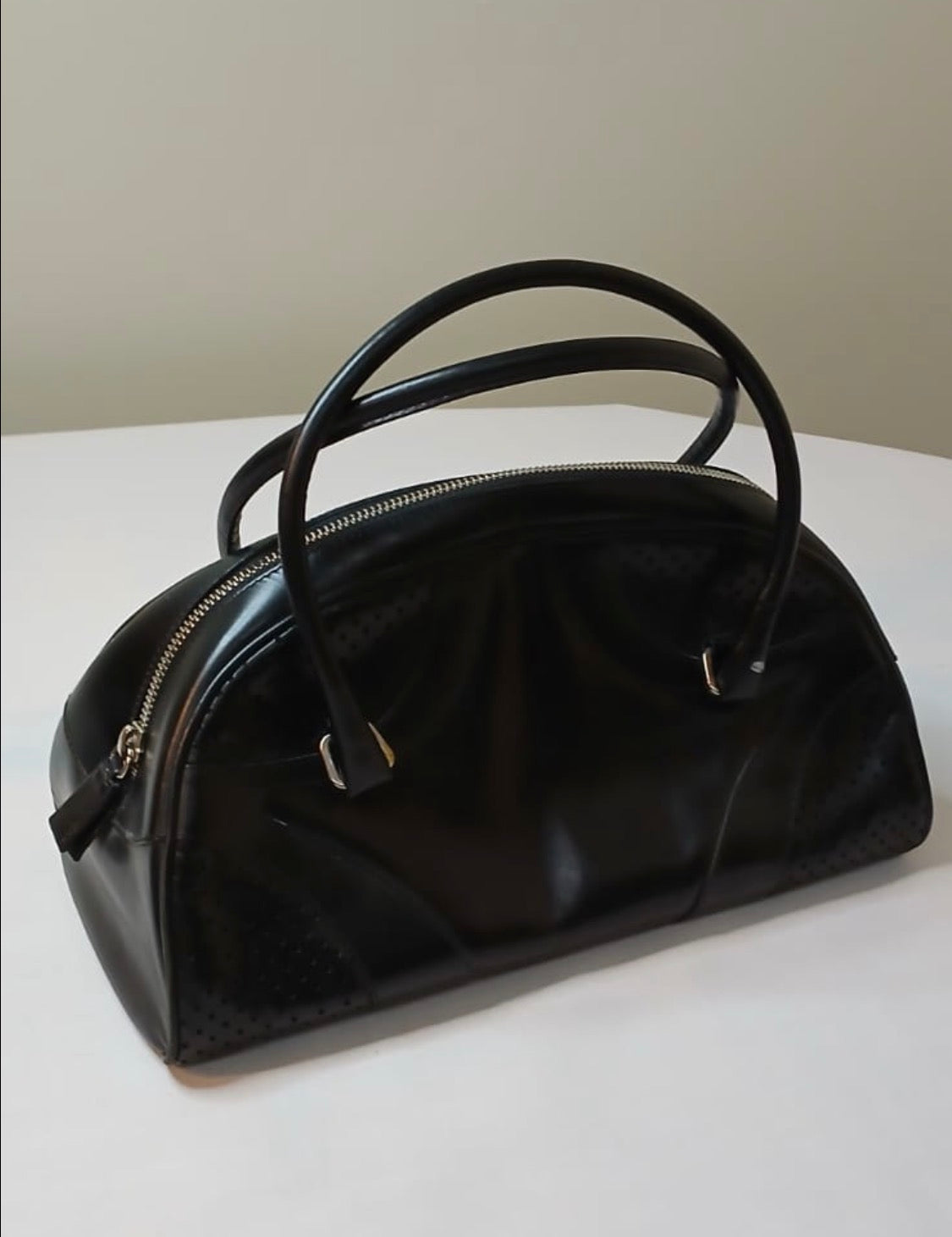 Vintage 2000 Prada Black Calfskin Leather Bowling Bag - Authentic Bag Sophie's Attic
