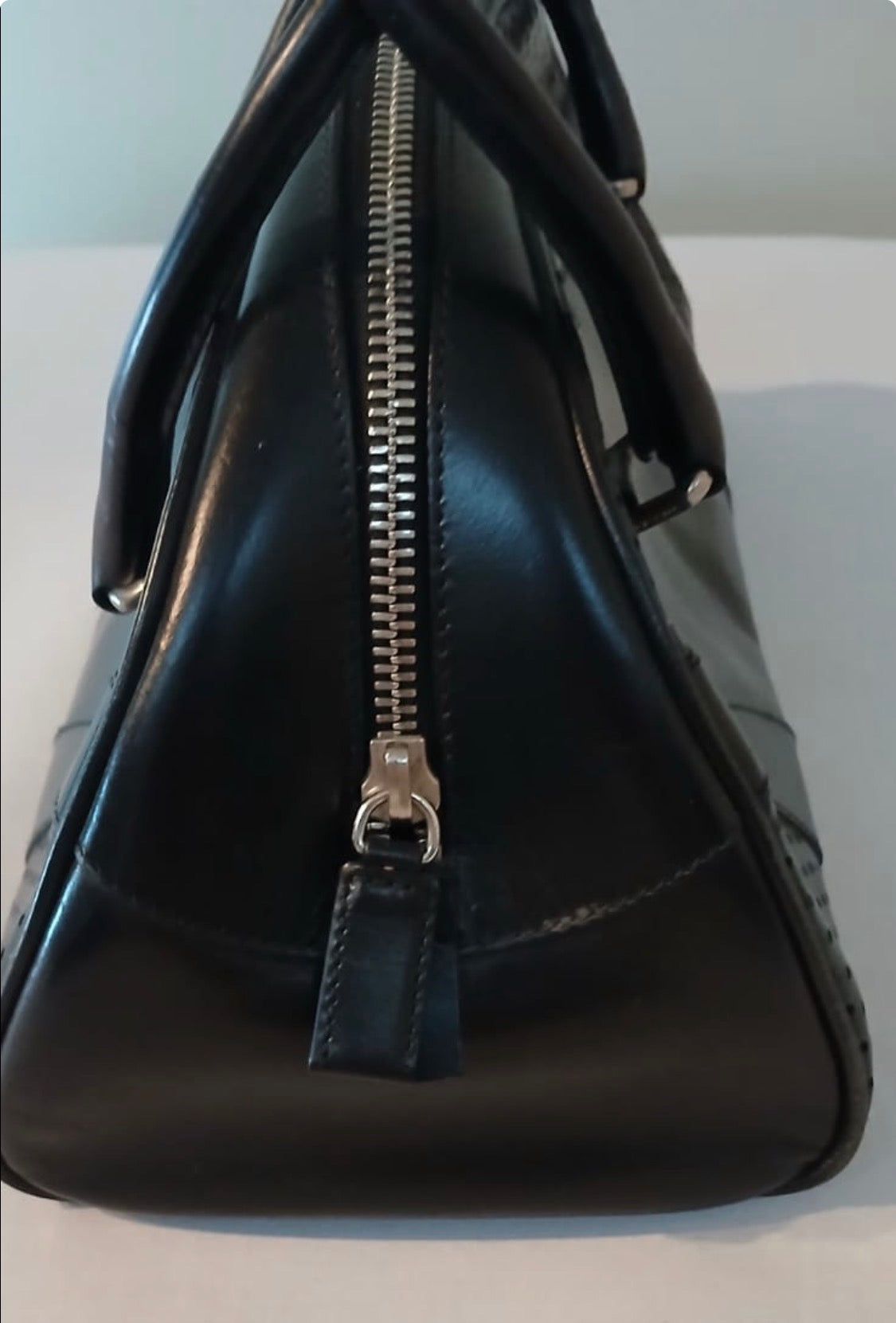 Original Vintage 2000 PRADA Black Leather Bowling Handbag Bag Sophie's Attic