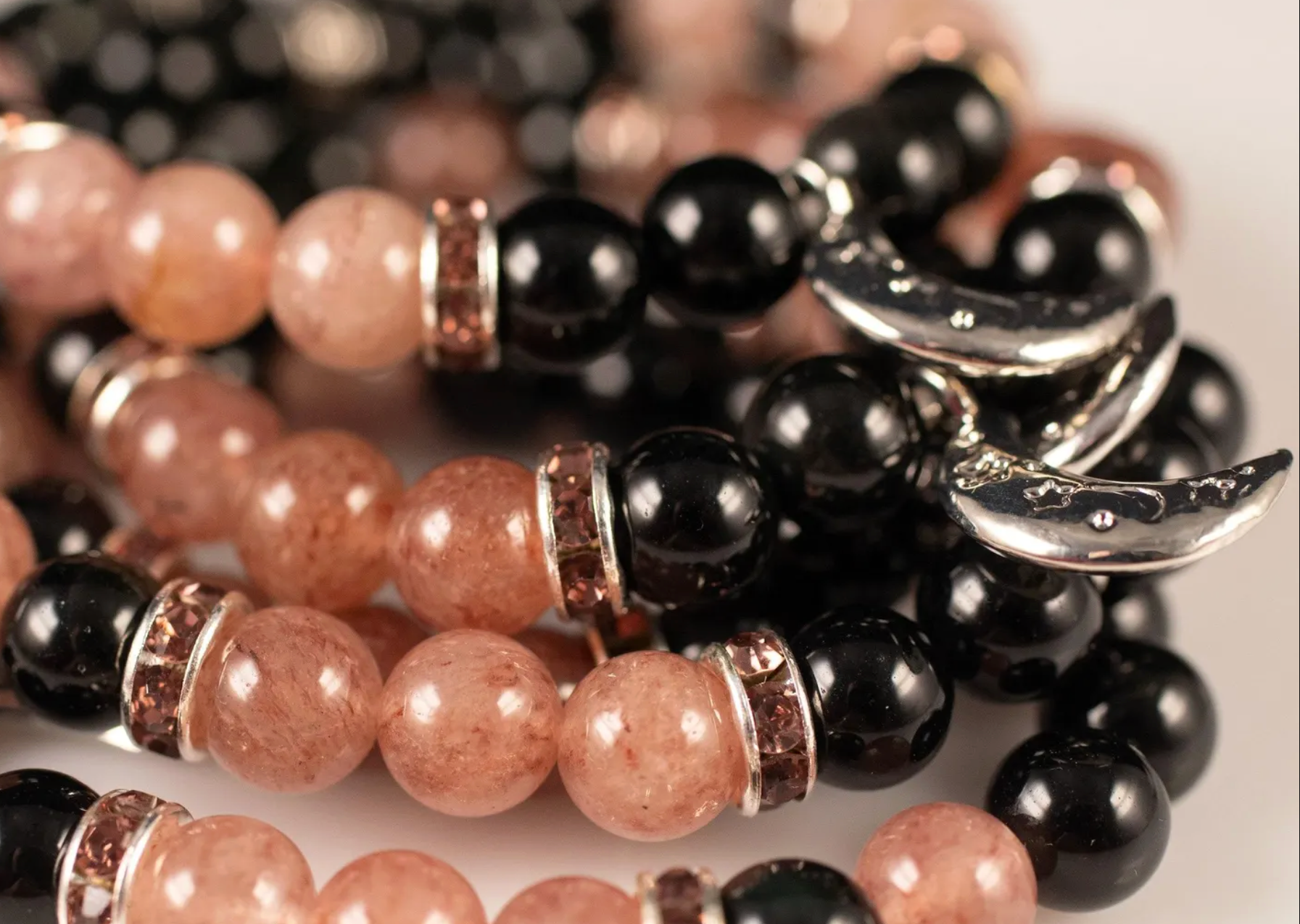 Rainbow Obsidian and Strawberry Quartz Moon Bracelet bracelet Sophie's Attic