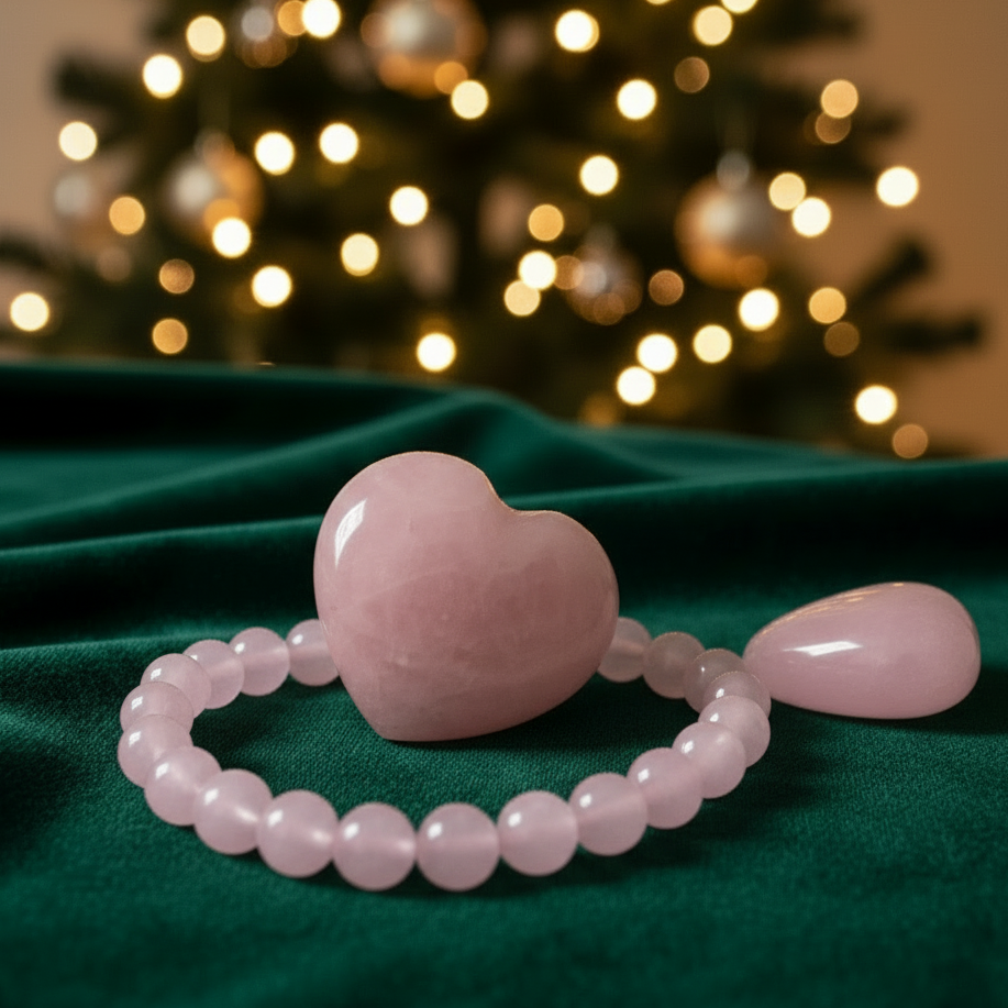 Rose Quartz Crystal Gift Set with Beaded Bracelet, Polished Heart and Tumbled Stone jewelry Sophie's Attic
