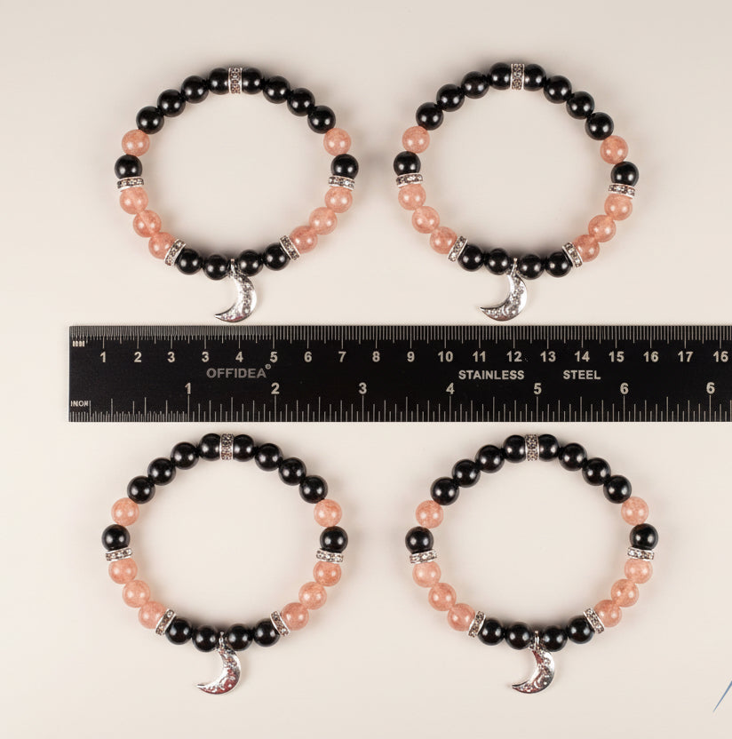 Rainbow Obsidian & Strawberry Quartz 8mm Bracelet - Moon Charm bracelet Sophie's Attic
