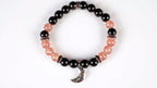 Rainbow Obsidian & Strawberry Quartz 8mm Bracelet - Moon Charm
