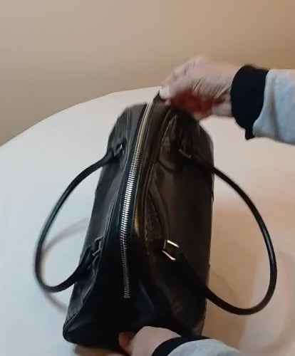 Original Vintage 2000 PRADA Black Leather Bowling Handbag