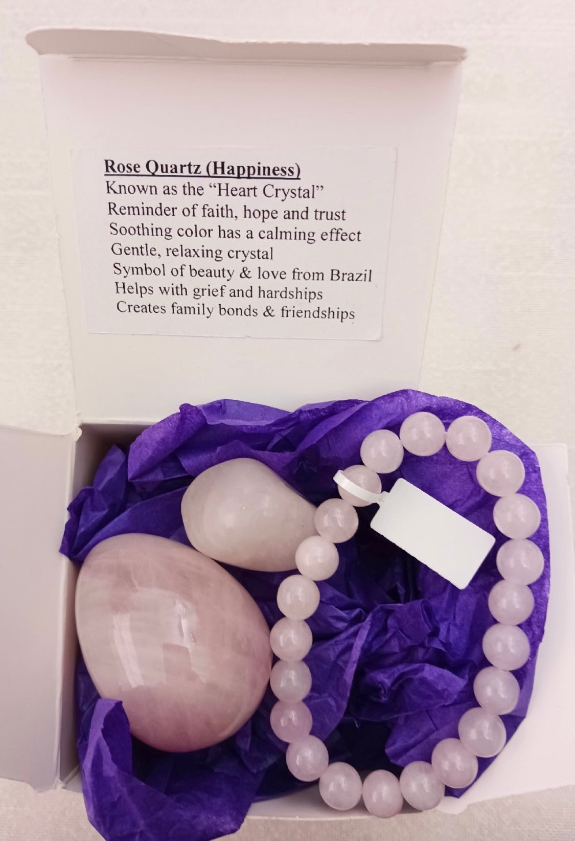 Rose Quartz Crystal Gift Set with Beaded Bracelet, Polished Heart and Tumbled Stone jewelry Sophie's Attic